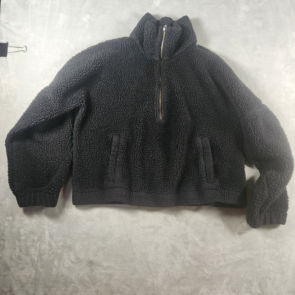 Abercrombie & Fitch Black Crop Sherpa 1/4 Zip Pullover Sweatshirt Women's Large